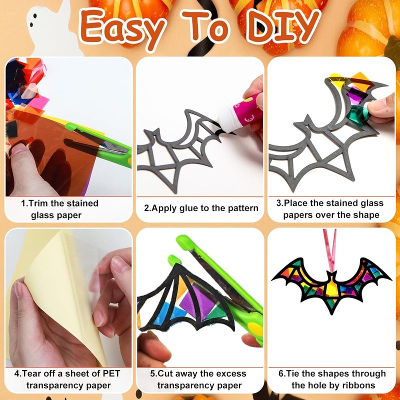 EggSun 36 Sets Hallween Bats Suncatchers Craft Kit for Kids Ornaments Stained Glass Effect Window Arts and Crafts Kit for Classroom Holiday Birthday Projects Home Party Favors Decorations Ages 4 8 12 - Image 4